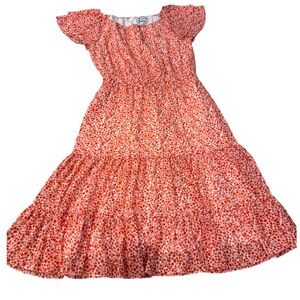 J.Crew Women's Floral Tiered Midi Dress Coral orange Size 2 Casual